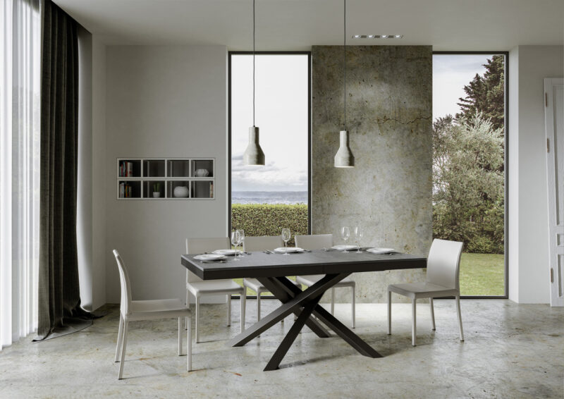 Tavolo allungabile 160/264x90 cm Volantis Evolution cemento telaio e gambe antracite - immagine 2