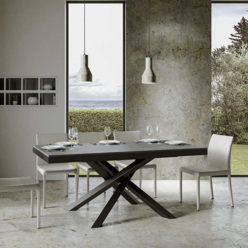 Tavolo allungabile 160/264x90 cm Volantis Evolution cemento telaio e gambe antracite - immagine 3