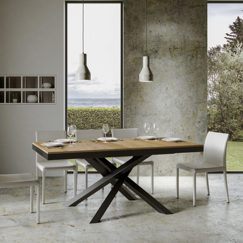 Tavolo allungabile 160/264x90 cm Volantis Evolution quercia natura telaio e gambe antracite - immagine 3