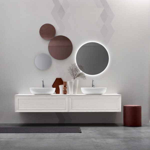 Mobile bagno doppio lavabo classico moderno Opera 02 di Arcom con finitura Frassino Bianco.