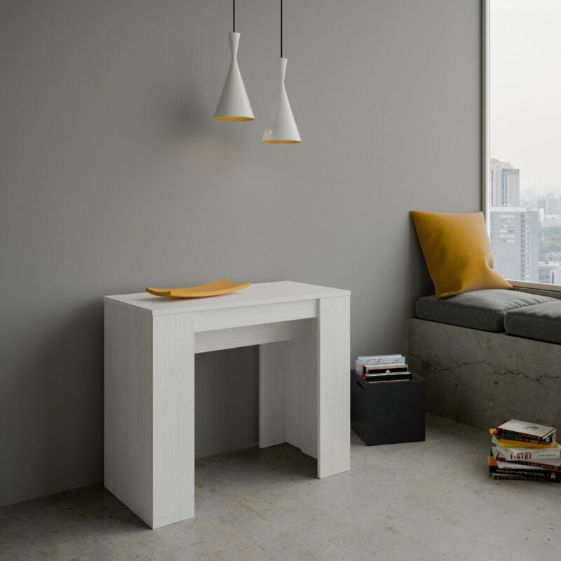 Consolle allungabile 90x48/204 cm Basic Small bianco frassino - immagine 3