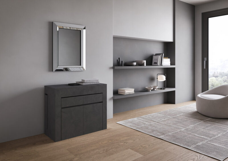 Consolle allungabile 90x42/302 cm Evolve antracite spatolato allunghe interne con panca inferiore e superiore - immagine 3