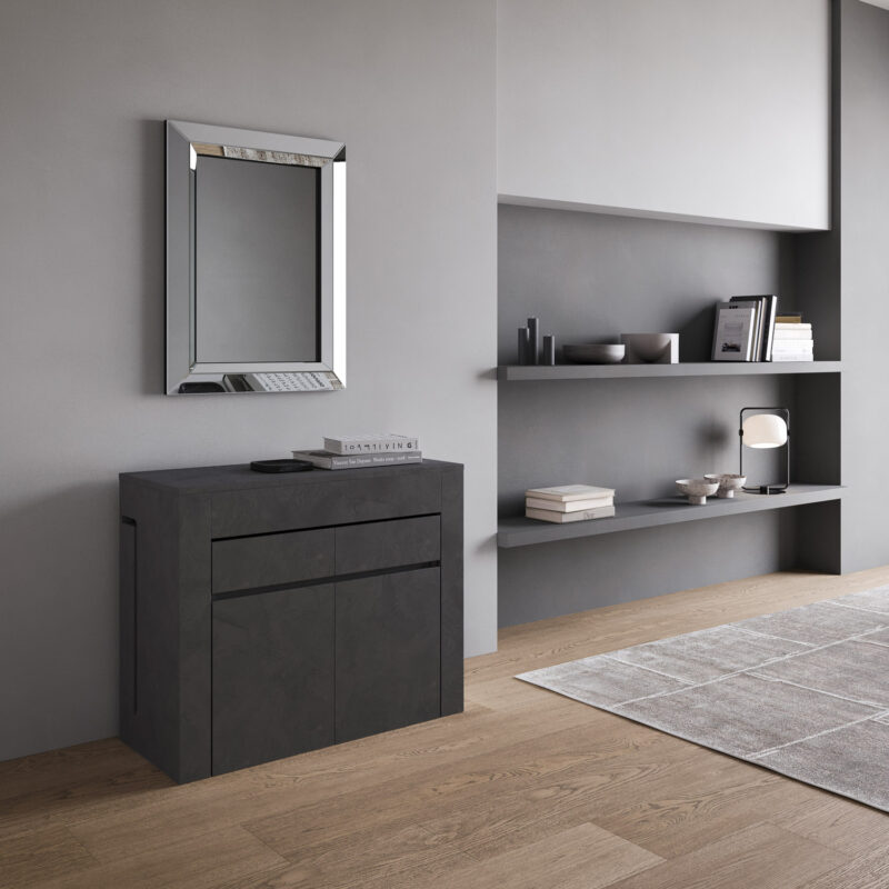 Consolle allungabile 90x42/302 cm Evolve antracite spatolato allunghe interne con panca inferiore e superiore - immagine 2