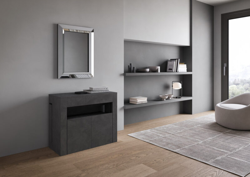 Consolle allungabile 90x42/302 cm Evolve antracite spatolato allunghe interne con panca inferiore - immagine 3