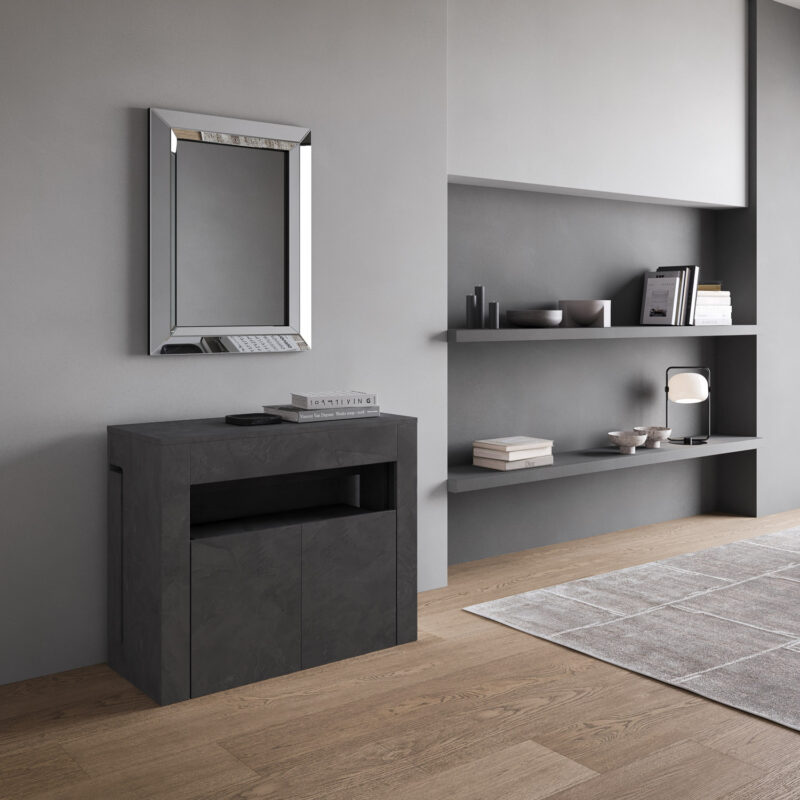 Consolle allungabile 90x42/302 cm Evolve antracite spatolato allunghe interne con panca inferiore - immagine 2