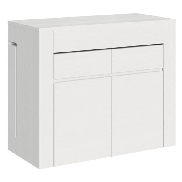 Consolle allungabile 90x42/302 cm Evolve bianco frassino allunghe interne con panca inferiore e superiore