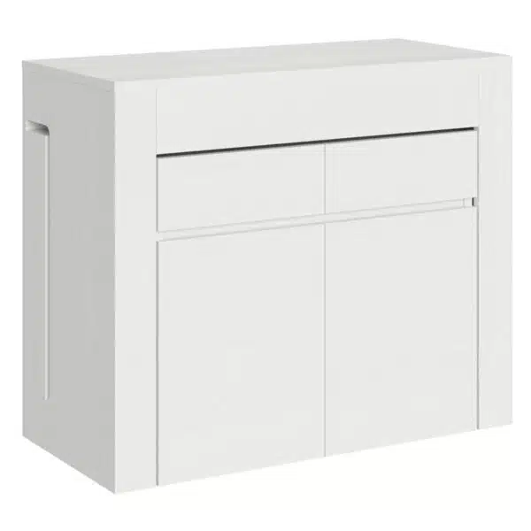 Consolle allungabile 90x42/302 cm Evolve bianco frassino allunghe interne con panca inferiore e superiore