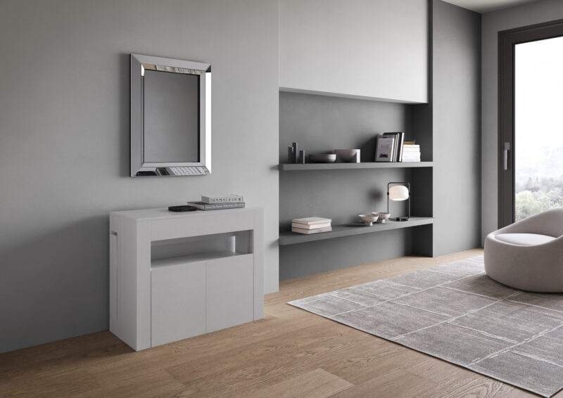 Consolle allungabile 90x42/302 cm Evolve bianco frassino allunghe interne con panca inferiore - immagine 3