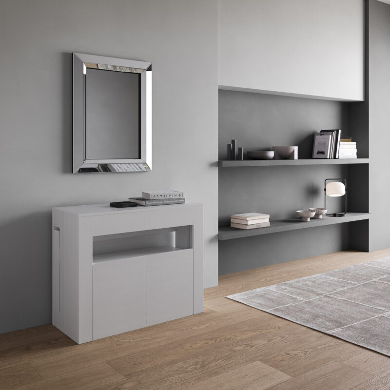 Consolle allungabile 90x42/302 cm Evolve bianco frassino allunghe interne con panca inferiore - immagine 2