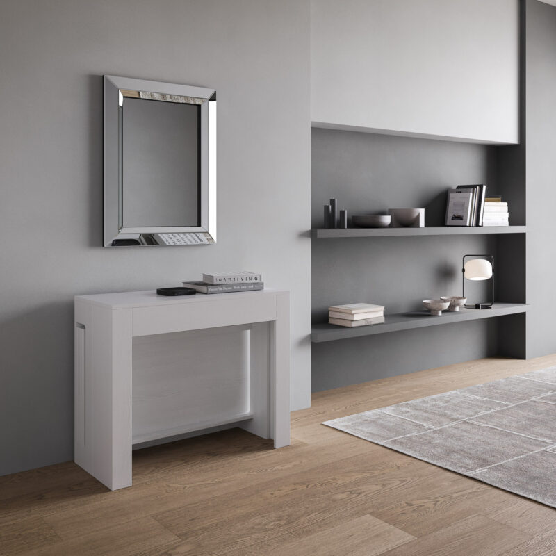 Consolle allungabile 90x42/302 cm Evolve bianco frassino allunghe interne - immagine 2