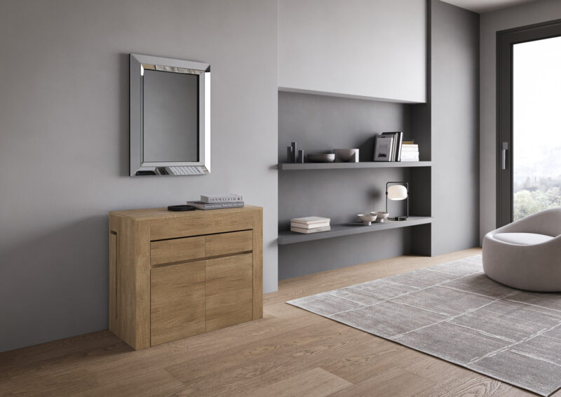 Consolle allungabile 90x42/302 cm Evolve quercia natura allunghe interne con panca inferiore e superiore - immagine 3