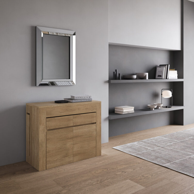 Consolle allungabile 90x42/302 cm Evolve quercia natura allunghe interne con panca inferiore e superiore - immagine 2