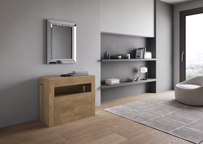 Consolle allungabile 90x42/302 cm Evolve quercia natura allunghe interne con panca inferiore - immagine 3