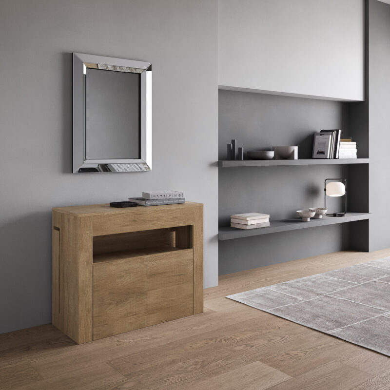 Consolle allungabile 90x42/302 cm Evolve quercia natura allunghe interne con panca inferiore - immagine 2