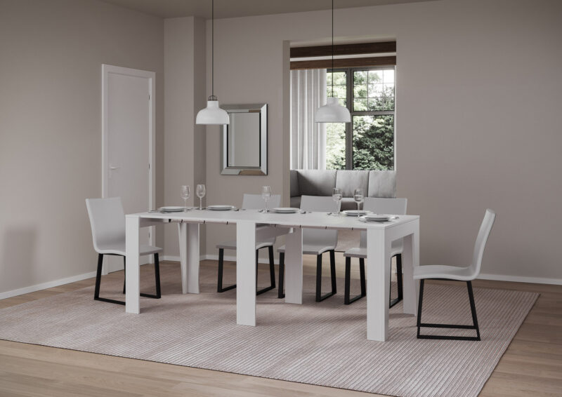 Consolle allungabile 90x25/211 cm Anea bianco frassino allunghe interne - immagine 3