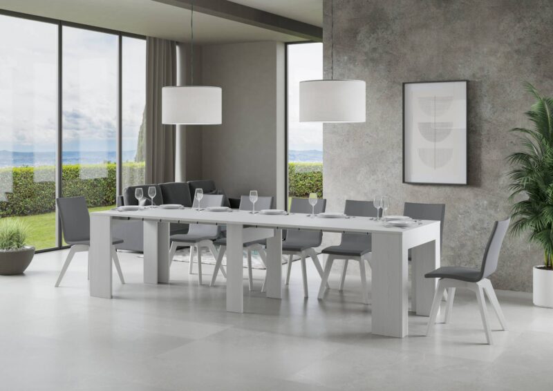 Consolle allungabile 90x49/307 cm Extra bianco frassino allunghe interne - immagine 4