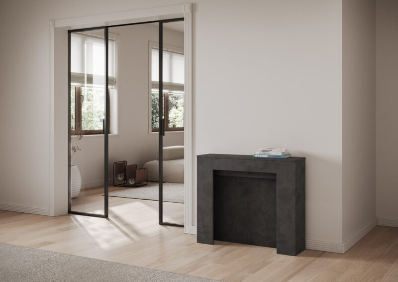 Consolle allungabile 90x25/211 cm Kiba antracite spatolato allunghe interne - immagine 2