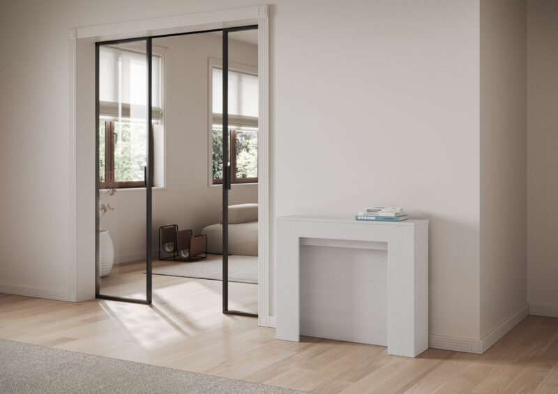 Consolle allungabile 90x25/211 cm Kiba bianco frassino allunghe interne - immagine 2