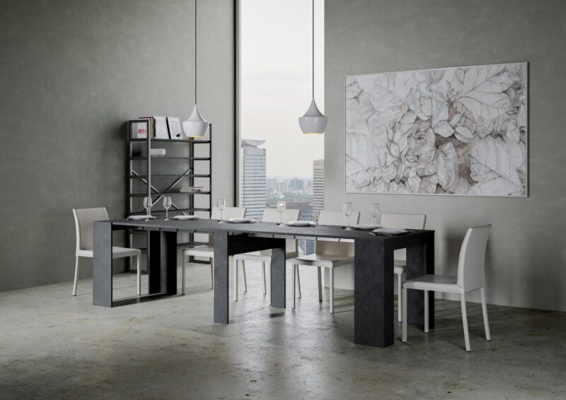 Consolle allungabile 90x48/296 cm Venus antracite spatolato allunghe interne - immagine 4
