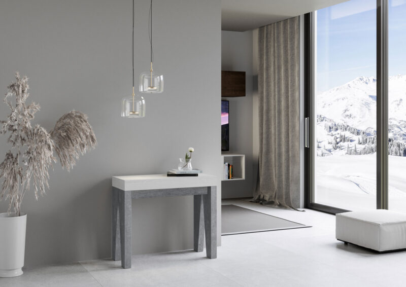 Consolle allungabile 90x40/196 cm Naxy Mix Small piano bianco frassino - struttura cemento - immagine 2