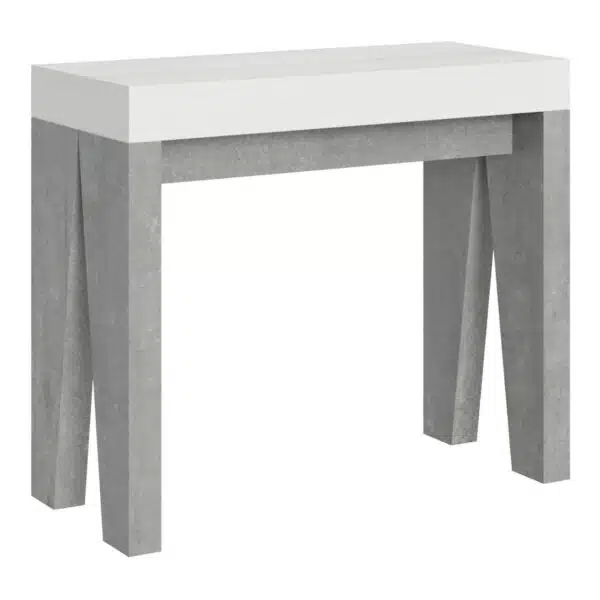 Consolle allungabile 90x40/300 cm Naxy Mix piano bianco frassino - struttura cemento