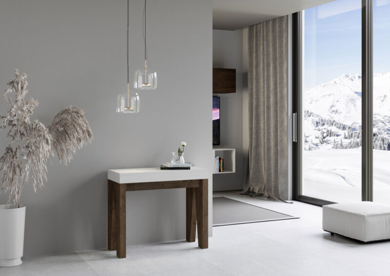 Consolle allungabile 90x40/196 cm Naxy Mix Small piano bianco frassino - struttura noce - immagine 2