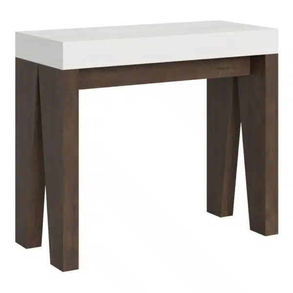 Consolle allungabile 90x40/300 cm Naxy Mix piano bianco frassino - struttura noce