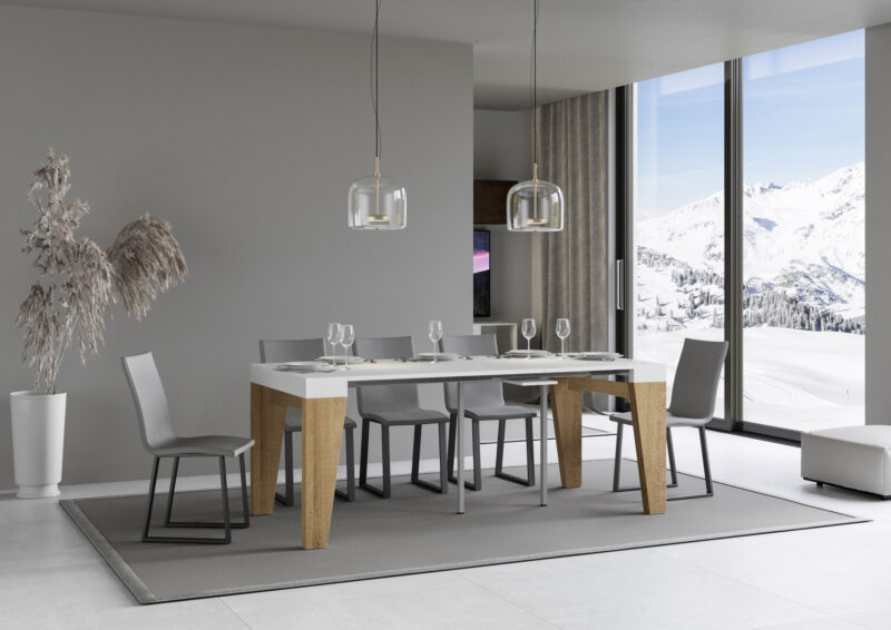 Consolle allungabile 90x40/196 cm Naxy Mix Small piano bianco frassino - struttura quercia natura - immagine 3
