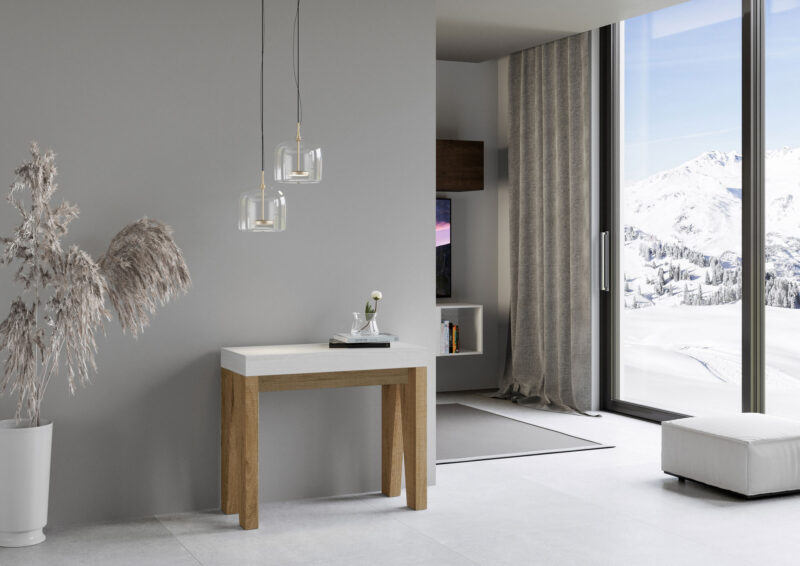 Consolle allungabile 90x40/196 cm Naxy Mix Small piano bianco frassino - struttura quercia natura - immagine 2