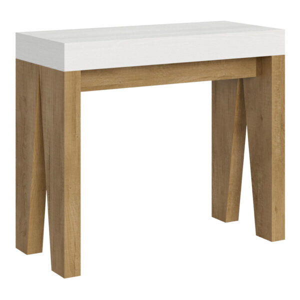 Consolle allungabile 90x40/196 cm Naxy Mix Small piano bianco frassino - struttura quercia natura