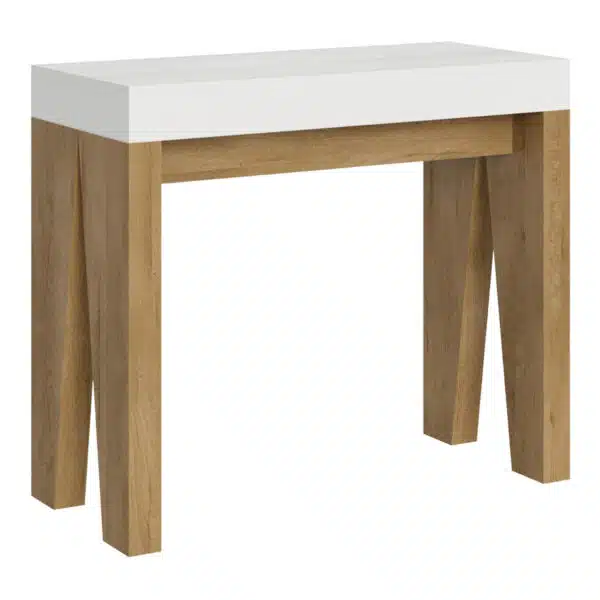 Consolle allungabile 90x40/300 cm Naxy Mix piano bianco frassino - struttura quercia natura