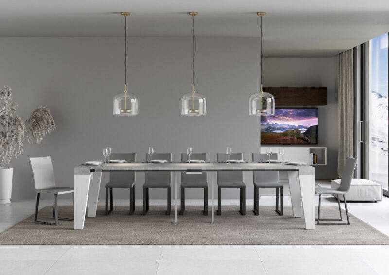 Consolle allungabile 90x40/300 cm Naxy Mix piano cemento - struttura bianco frassino - immagine 4