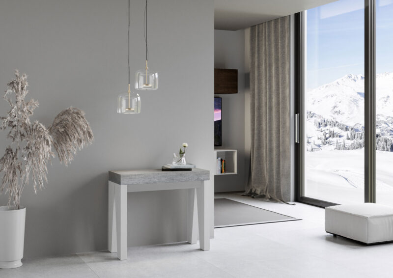 Consolle allungabile 90x40/300 cm Naxy Mix piano cemento - struttura bianco frassino - immagine 2