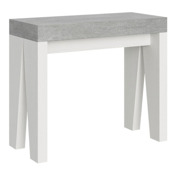 Consolle allungabile 90x40/196 cm Naxy Mix Small piano cemento - struttura bianco frassino