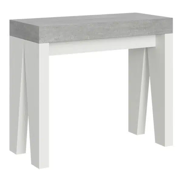 Consolle allungabile 90x40/300 cm Naxy Mix piano cemento - struttura bianco frassino