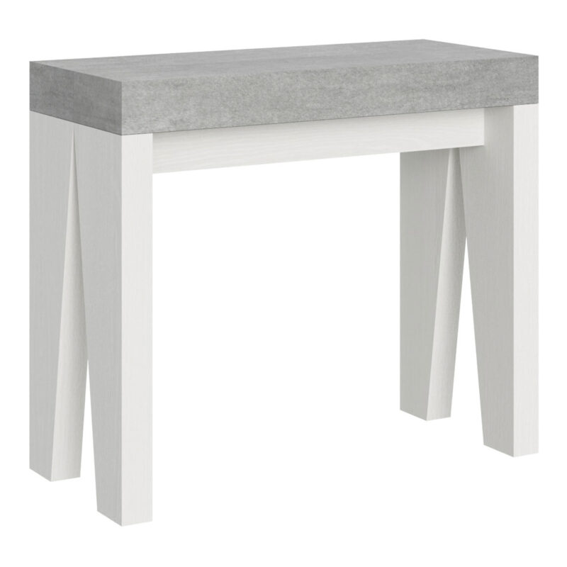 Consolle allungabile 90x40/300 cm Naxy Mix piano cemento - struttura bianco frassino