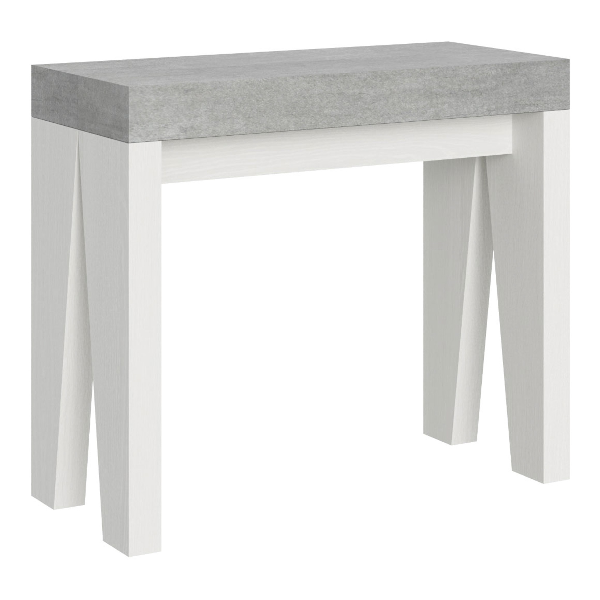 Consolle allungabile 90x40/300 cm Naxy Mix piano cemento - struttura bianco frassino