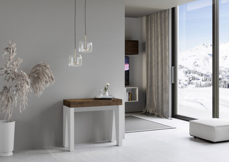 Consolle allungabile 90x40/300 cm Naxy Mix piano noce - struttura bianco frassino - immagine 2