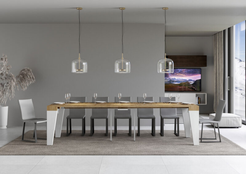 Consolle allungabile 90x40/300 cm Naxy Mix piano quercia natura - struttura bianco frassino - immagine 4