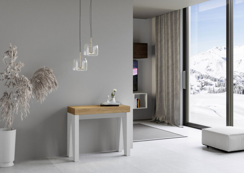 Consolle allungabile 90x40/196 cm Naxy Mix Small piano quercia natura - struttura bianco frassino - immagine 2