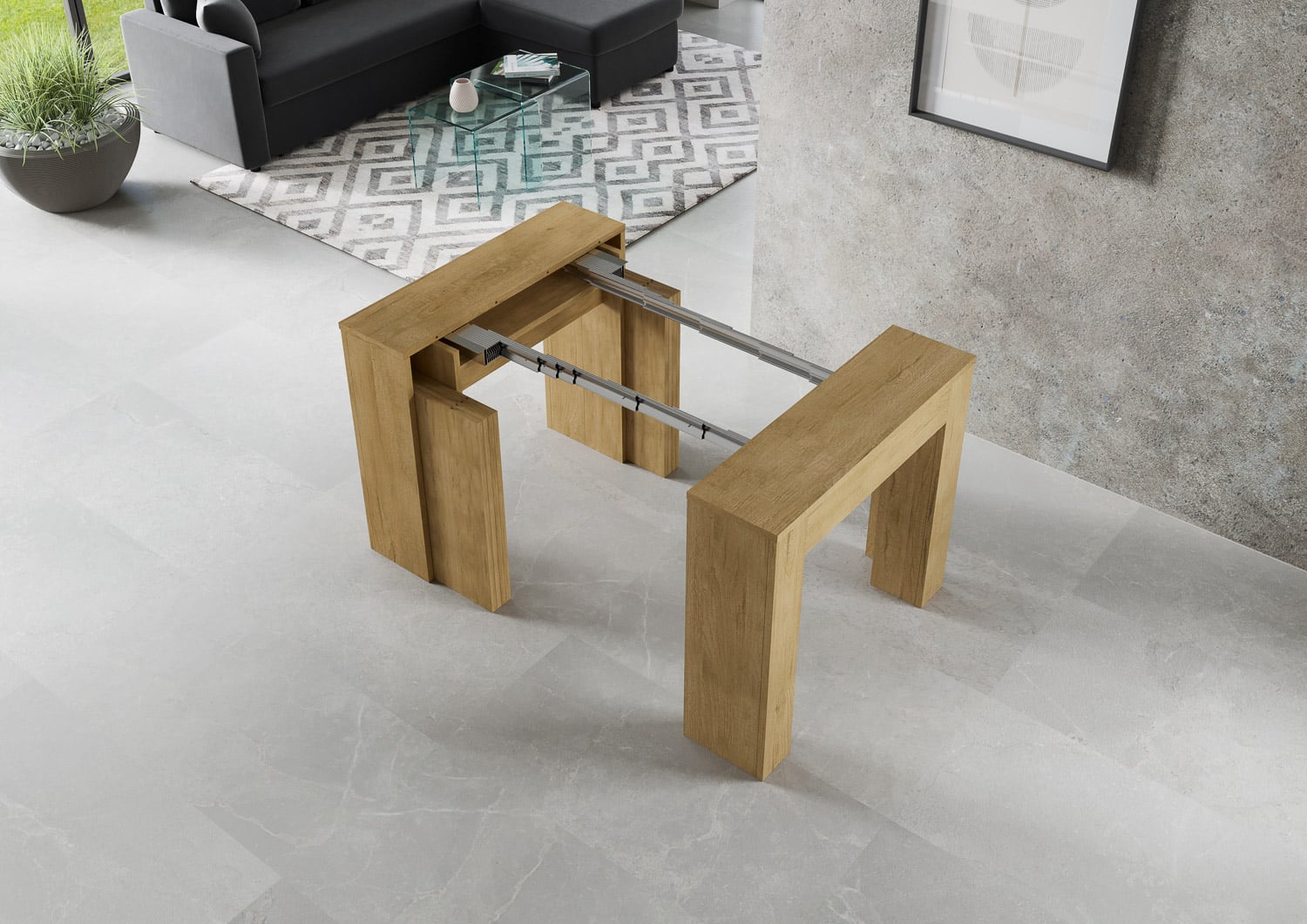 Consolle allungabile 90x49/307 cm Extra quercia natura allunghe interne - immagine 4