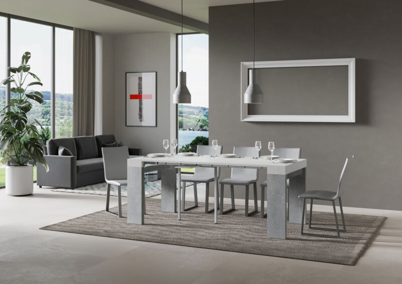 Consolle allungabile 90x40/196 cm Roxell Mix Small piano bianco frassino - struttura cemento - immagine 3
