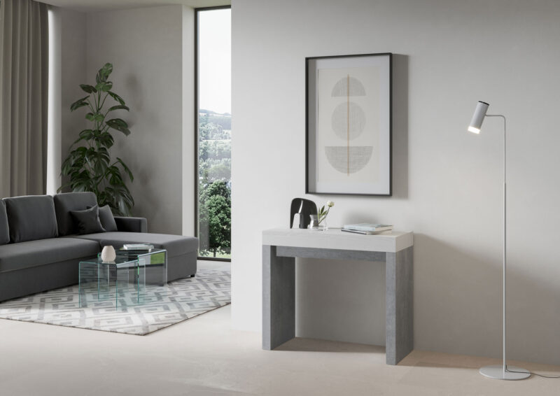 Consolle allungabile 90x40/196 cm Roxell Mix Small piano bianco frassino - struttura cemento - immagine 2