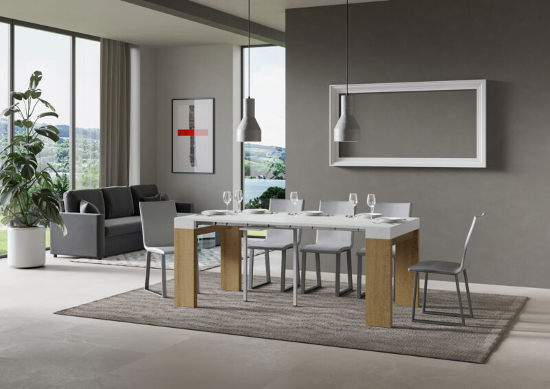 Consolle allungabile 90x40/196 cm Roxell Mix Small piano bianco frassino - struttura quercia natura - immagine 3