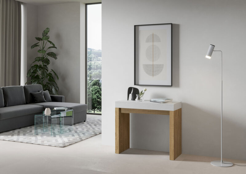 Consolle allungabile 90x40/196 cm Roxell Mix Small piano bianco frassino - struttura quercia natura - immagine 2