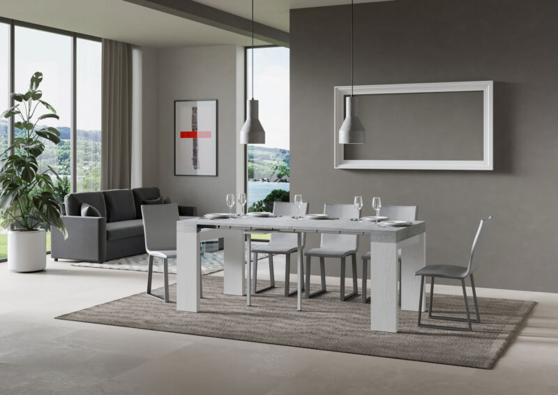 Consolle allungabile 90x40/300 cm Roxell Mix piano cemento - struttura bianco frassino - immagine 3
