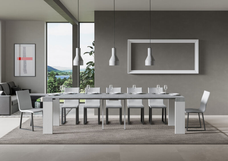 Consolle allungabile 90x40/300 cm Roxell Mix piano cemento - struttura bianco frassino - immagine 4