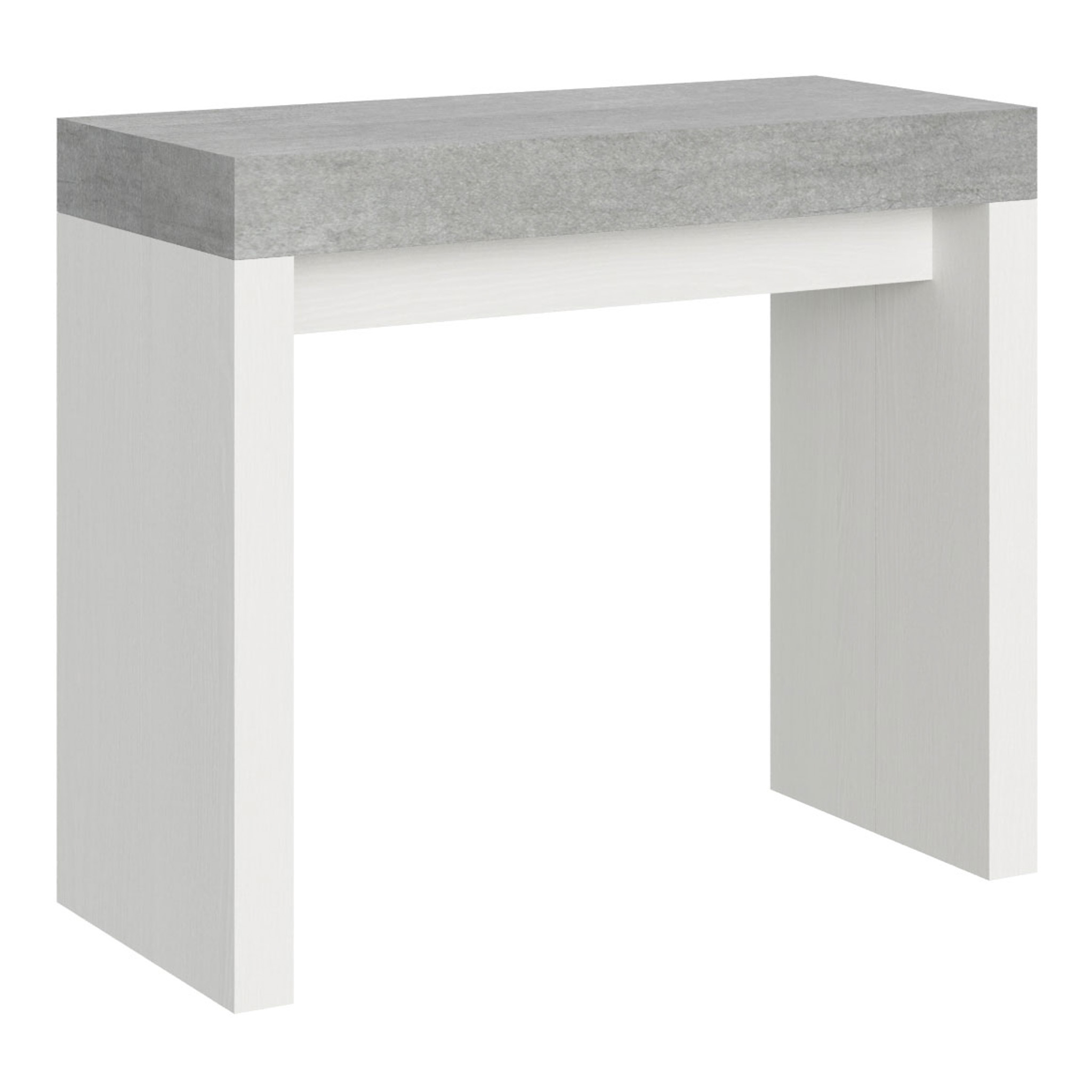 Consolle allungabile 90x40/300 cm Roxell Mix piano cemento - struttura bianco frassino