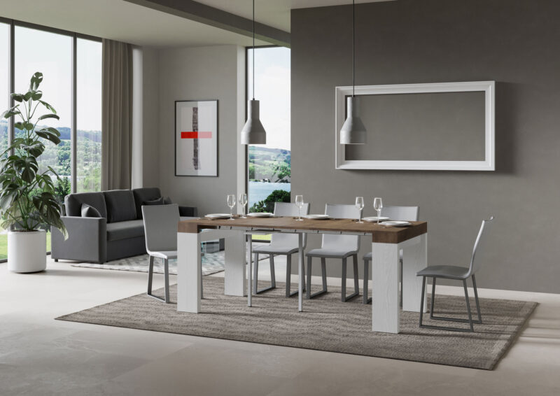 Consolle allungabile 90x40/300 cm Roxell Mix piano noce - struttura bianco frassino - immagine 3