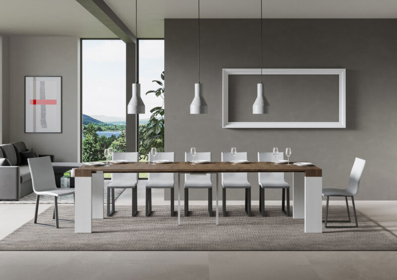 Consolle allungabile 90x40/300 cm Roxell Mix piano noce - struttura bianco frassino - immagine 4